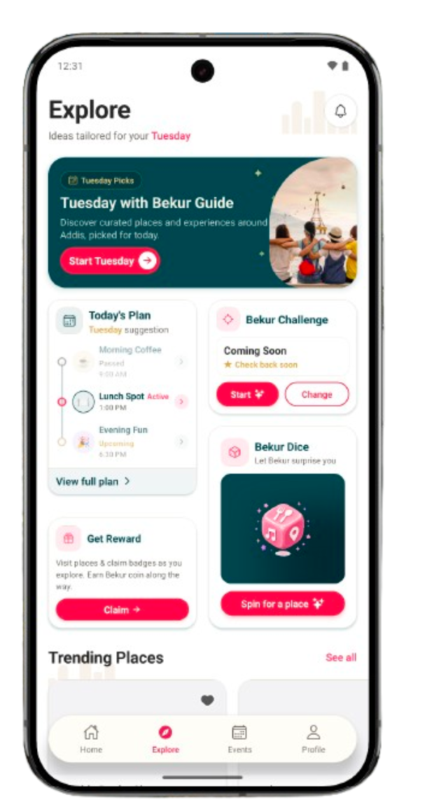 Bekur Guide Explore Screen